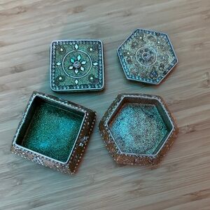 Decorative Green and Gold Trinket Boxes